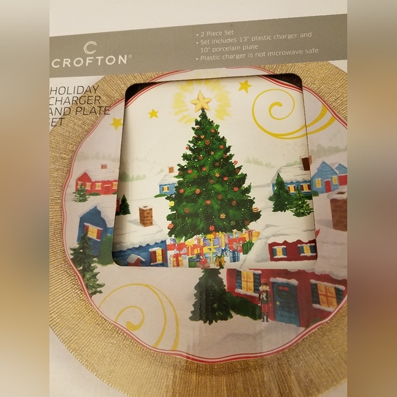 NIB Sealed Crofton 2 Piece Holiday Charger Plate Set Christmas - Picture 2 of 9